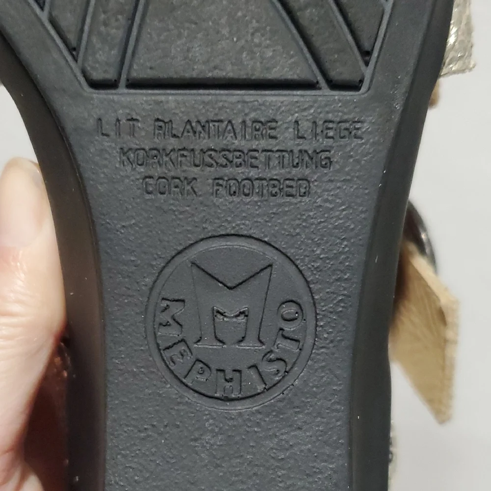 Mephisto Air Flex Gold Leather Wedge Sandals